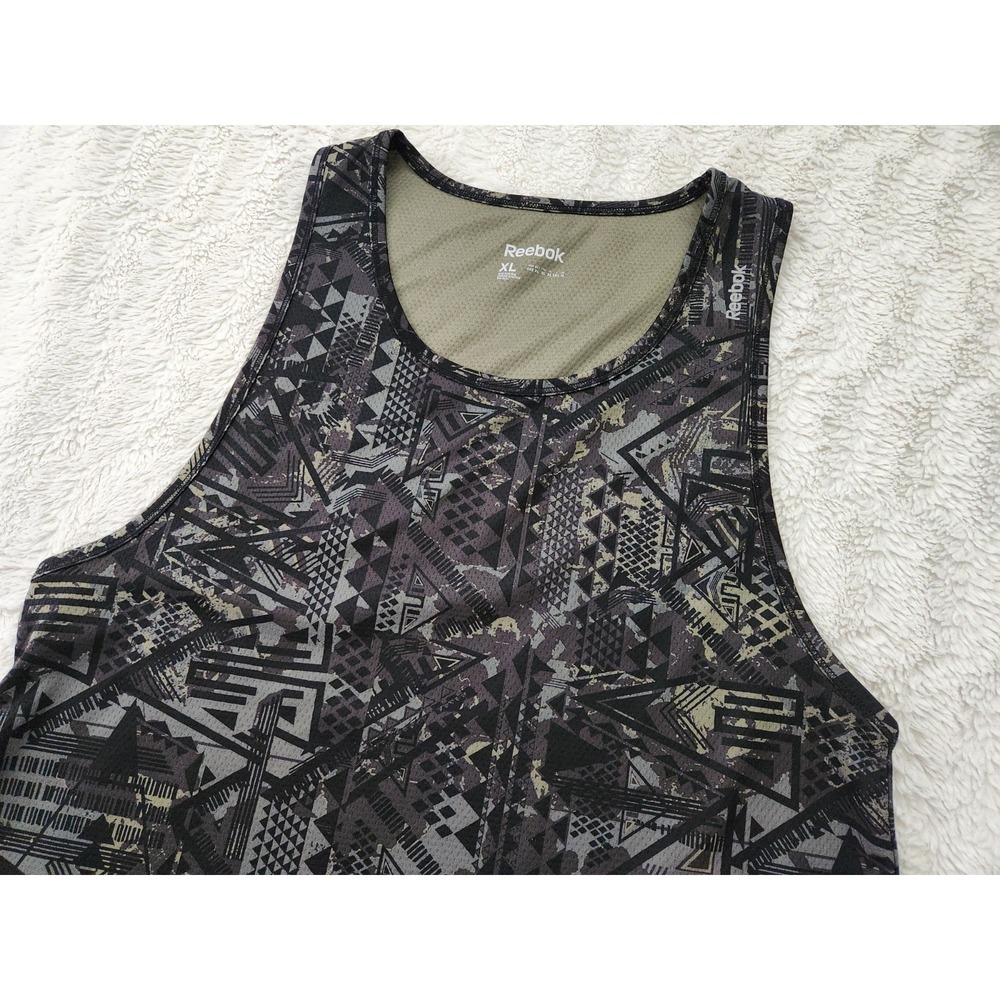 Reebok Workout Tank Top Womens XL Greenish Black Geometric Aztec Activewear...